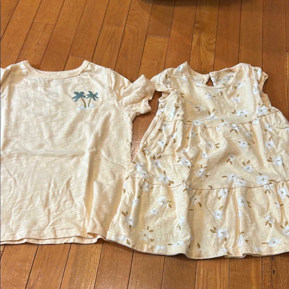Pale orange T-Shirt and Dress with Palm and Floral boys size 6 and girls 3t